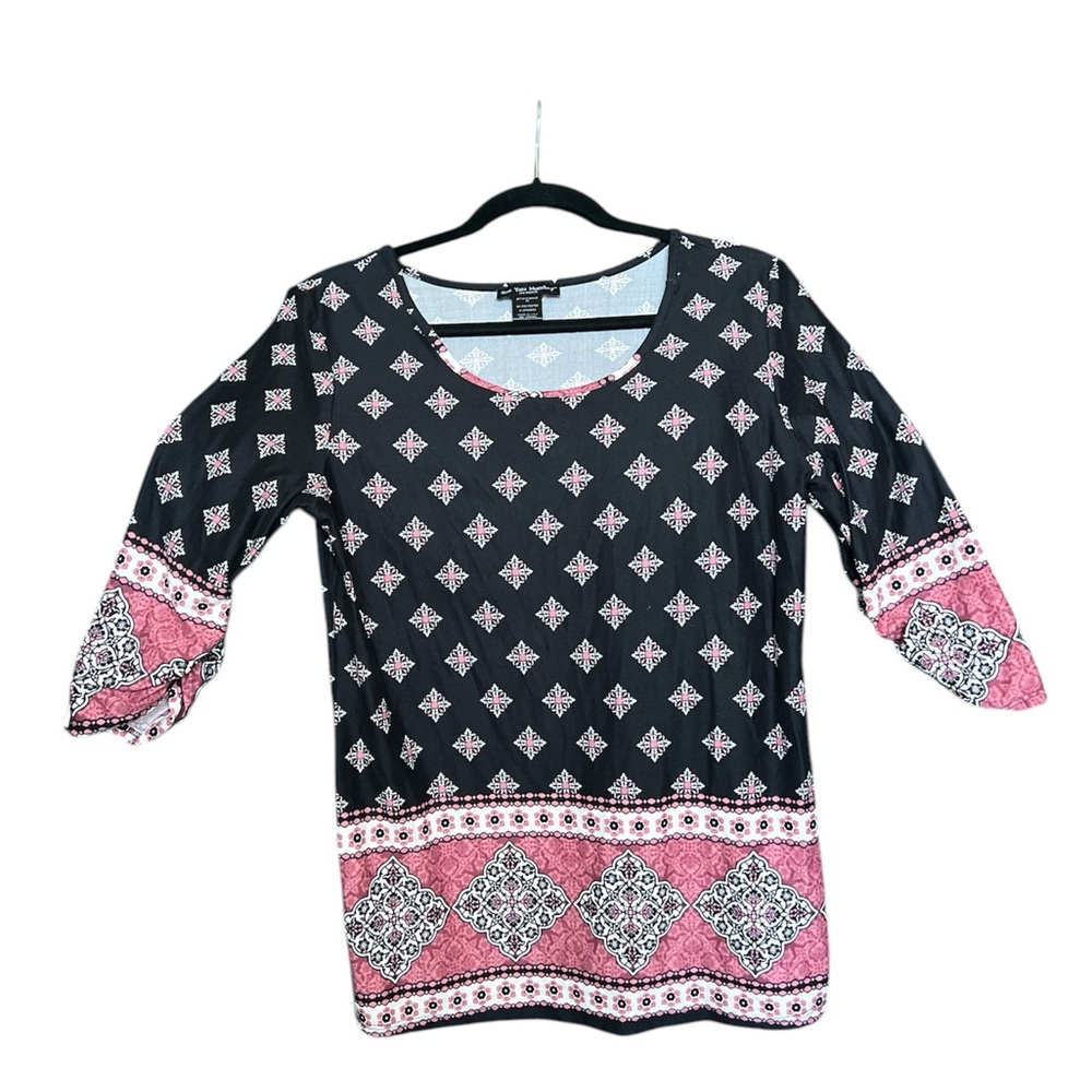 See You Monday Navy, pink & White 3/4 Sleeve Blouse size Medium